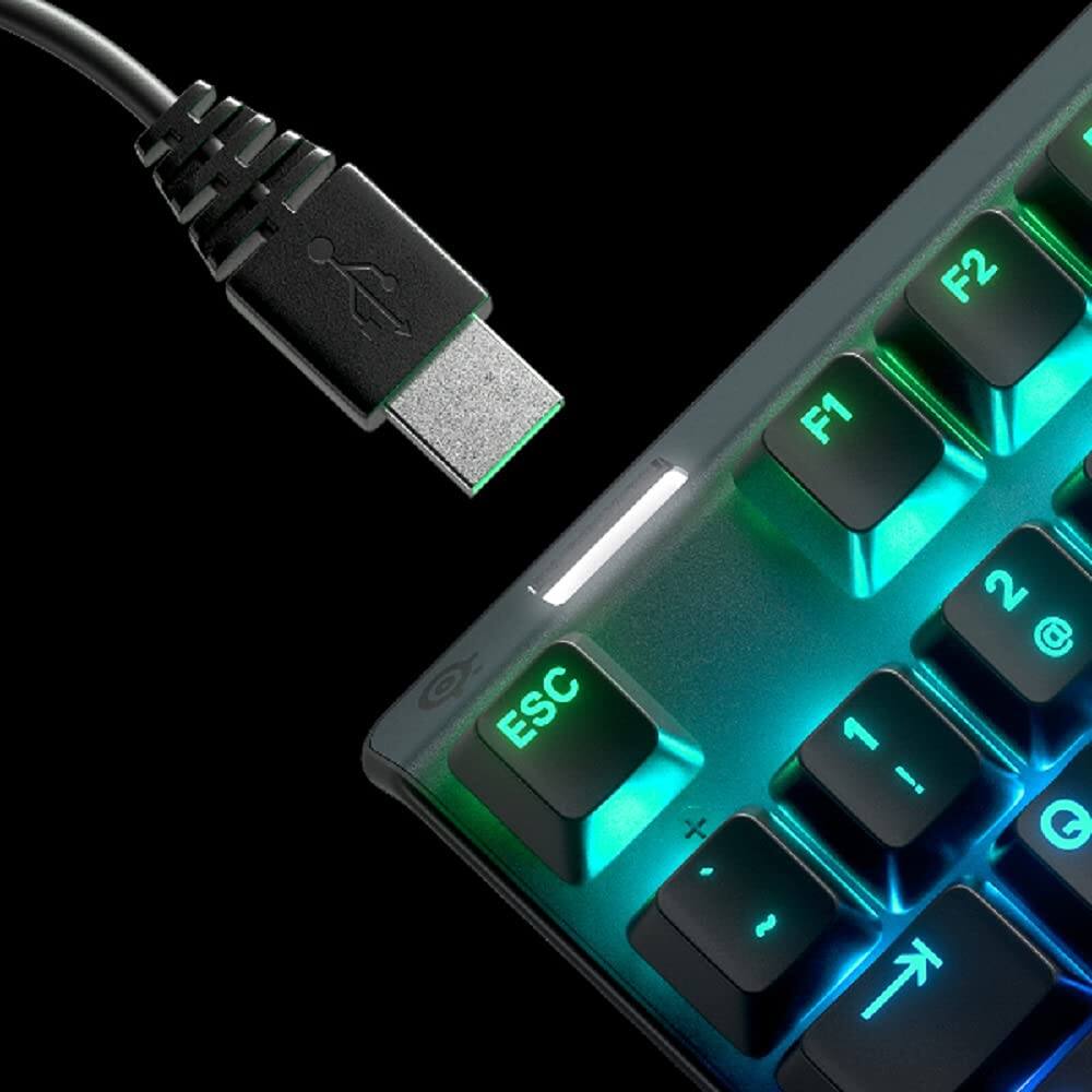 Left. SteelSeries - SteelSeries Apex 7 TKL Mechanical Gaming Keyboard OLED Display - Brown Switches - Black.