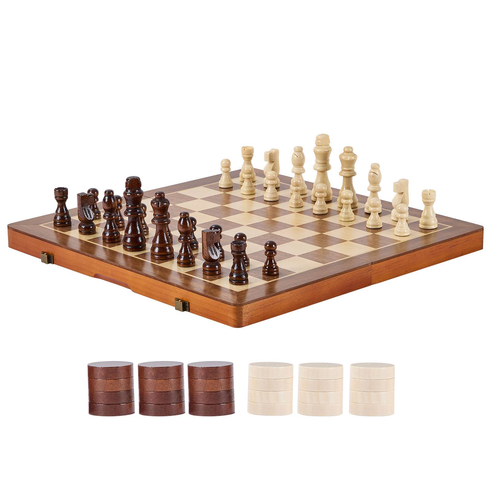 Alt View 5. VEVOR - Magnetic Wooden Chess Set, 15 inch 2-IN-1 Chess Checkers Game Set, Folding Chess Board Games for Adults Kids - Red Walnut.