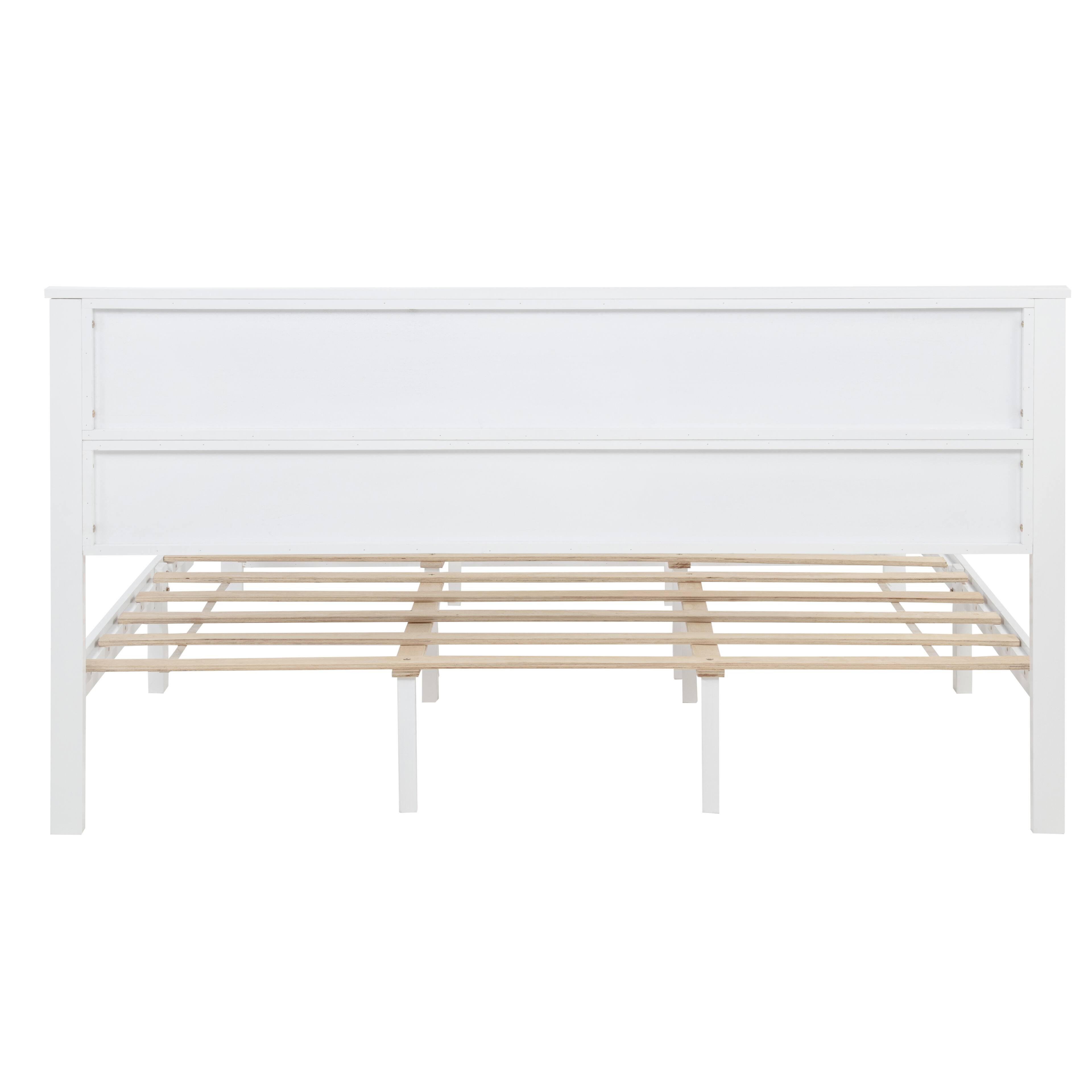 Alt View 2. Whisen - Farmhouse Platform Bed with Barn Door Designed Headboard and Footboard - White.