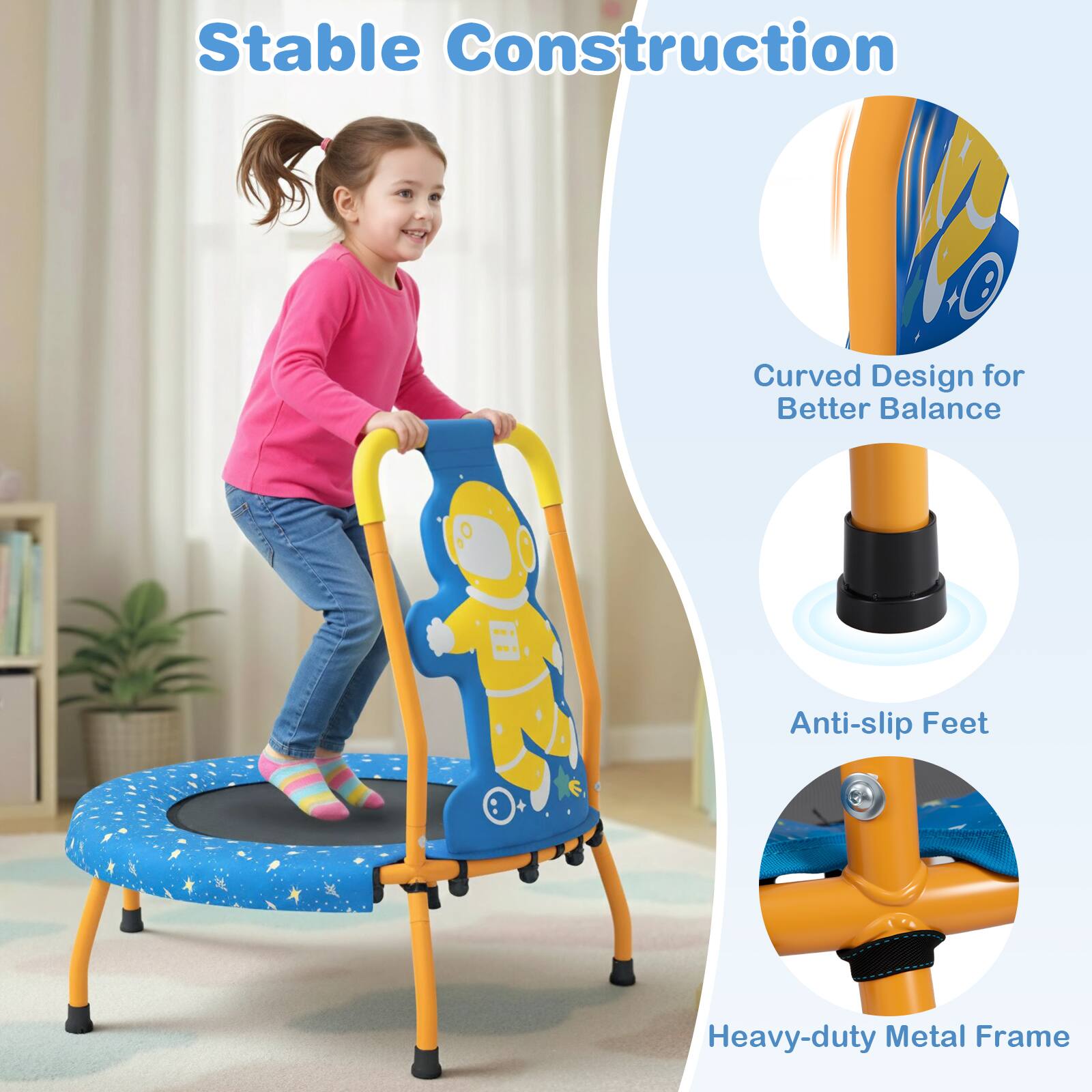 Stable Construction  
Curved Design for Better Balance  
Anti-slip Feet  
Heavy-duty Metal Frame