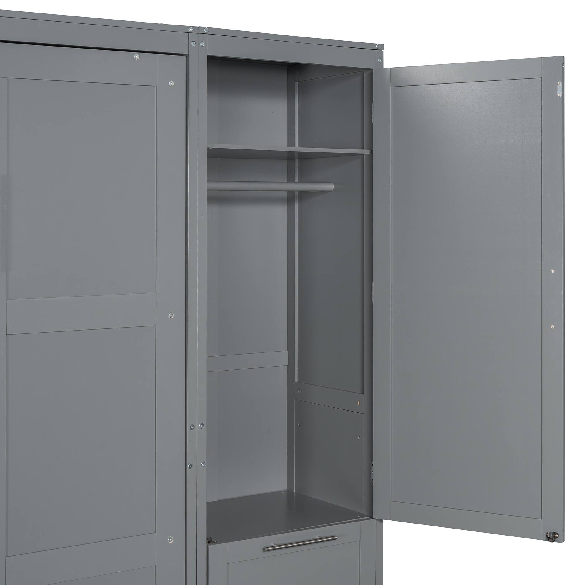 Alt View 5. Tiramisubest - Queen Size Murphy Bed with Closet, Drawers & Shelves, Gray, MDF+LVL - Gray.