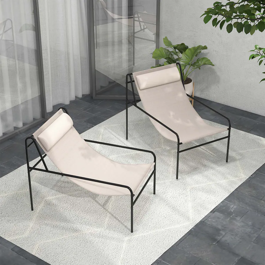 Loop Sling Front Costway 1PC Patio Sling Lounge Chair with Removable Headrest Pillow ...