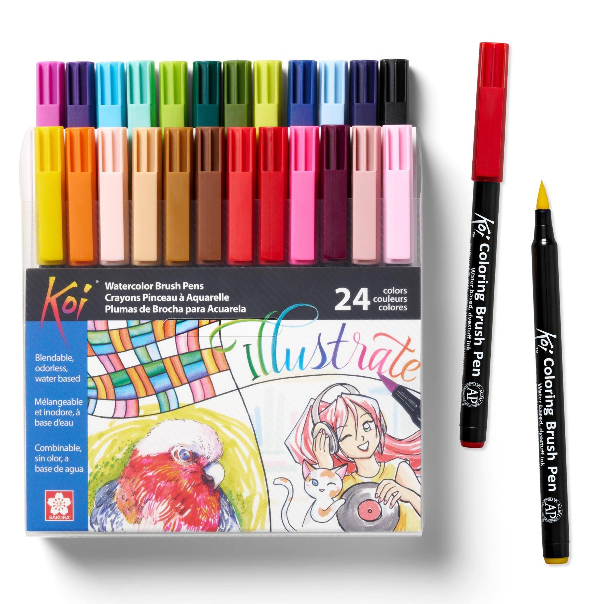 Koi Kr Watercolor Plumas Crayons de Pinceau Brocha Brush Pens para Aquarelle Acuarela 24 couleurs colores colors based Water Coloring Fillazia ink dyestuff Brush Blendable, water odorless, based Pen Mlangeable AP et inodore, base d'eau Combinable, sin olor, a base de agua SAKURA

Koi Water based Coloring dvestuff ink Brush Pen AP
