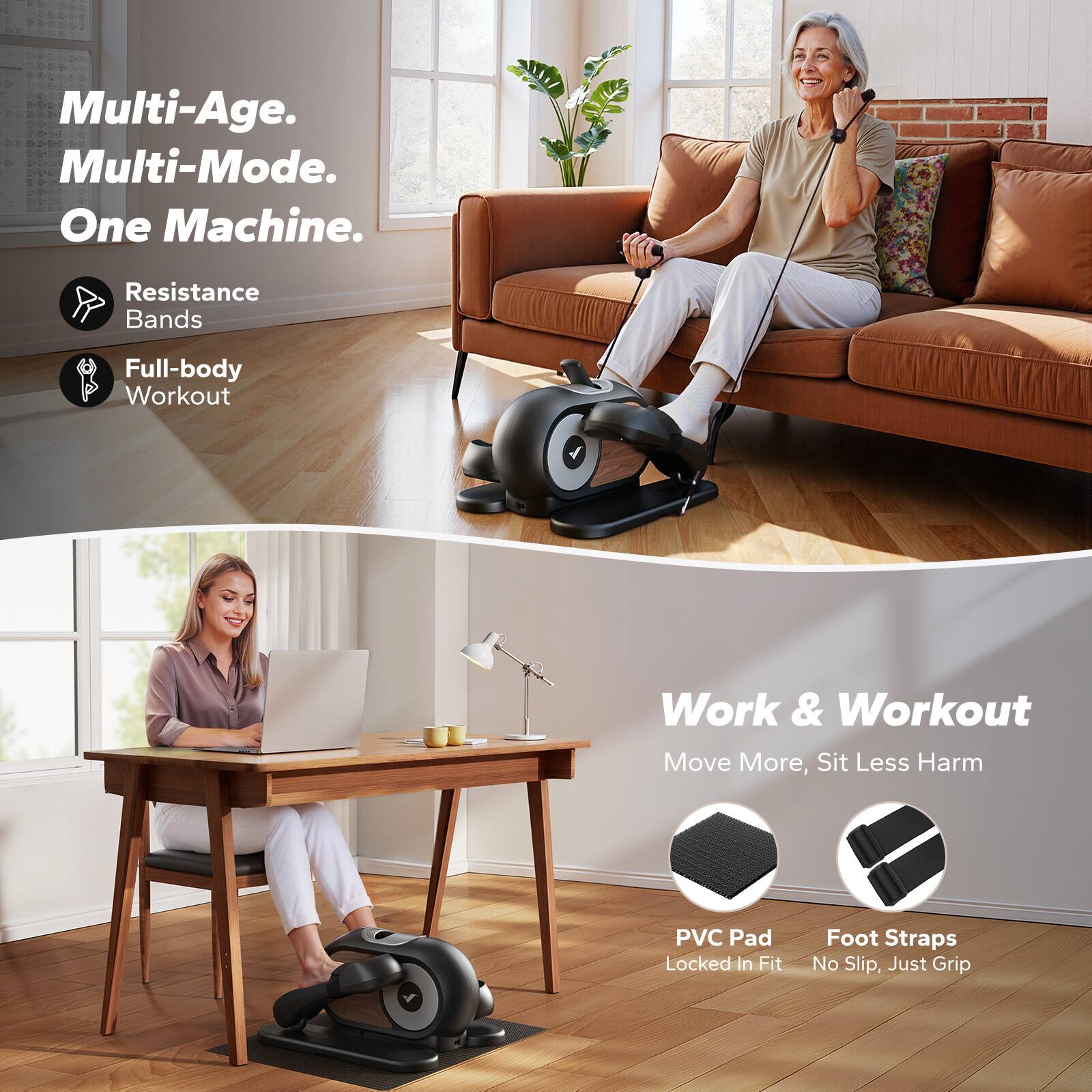 Alt View 4. MERACH - MERACH E32 Under Desk Elliptical Machine Leg Exerciser Home Non-Slip Pad 12 level - Black.