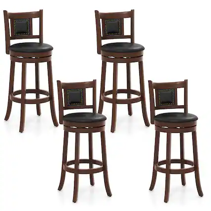 Front. Gymax - Gymax 30.5'' Swivel Bar Stool Set of 4 Counter Height Bar Stools Armless Chairs for Pub - Espresso, Black.