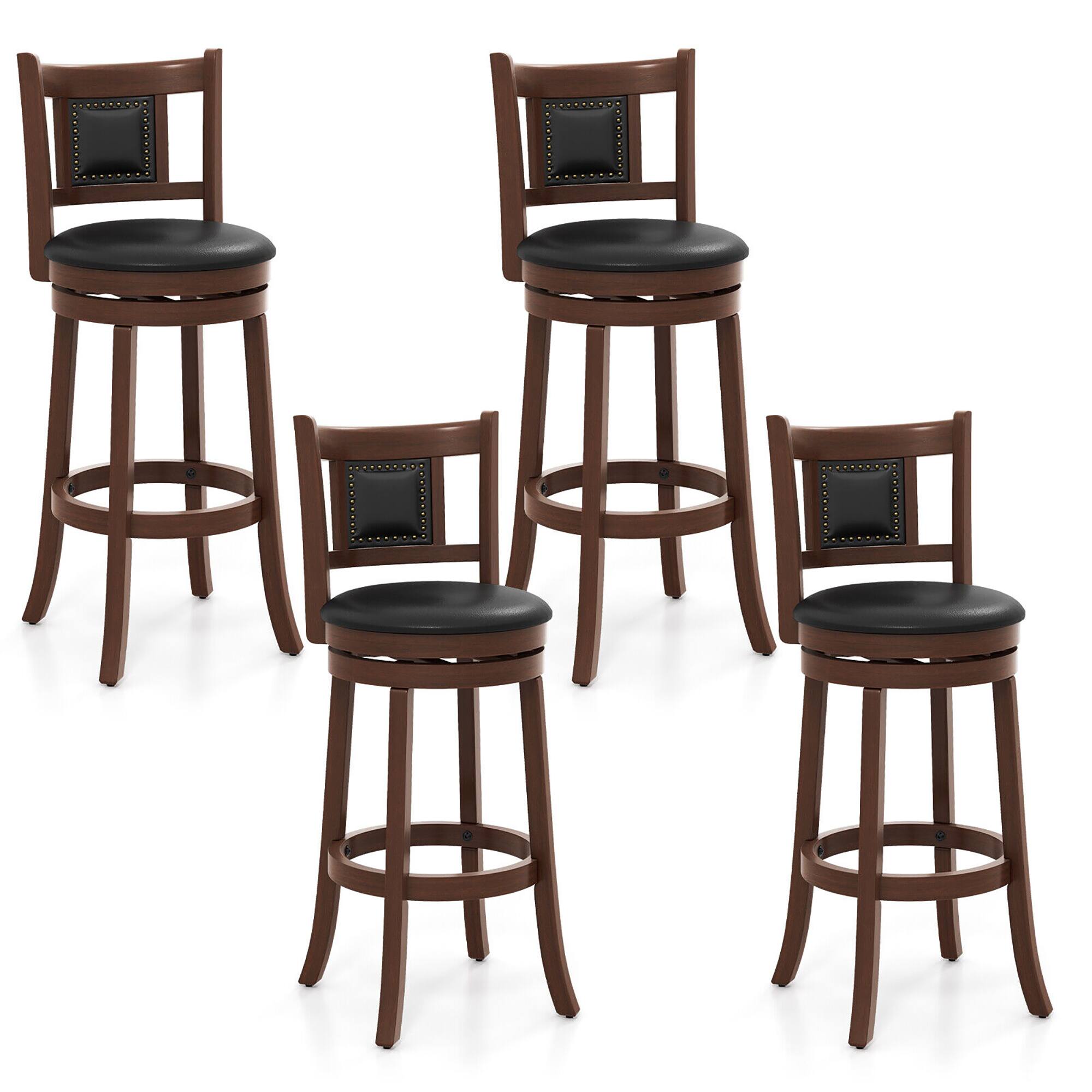 Front. Gymax - Gymax 30.5'' Swivel Bar Stool Set of 4 Counter Height Bar Stools Armless Chairs for Pub - Espresso, Black.
