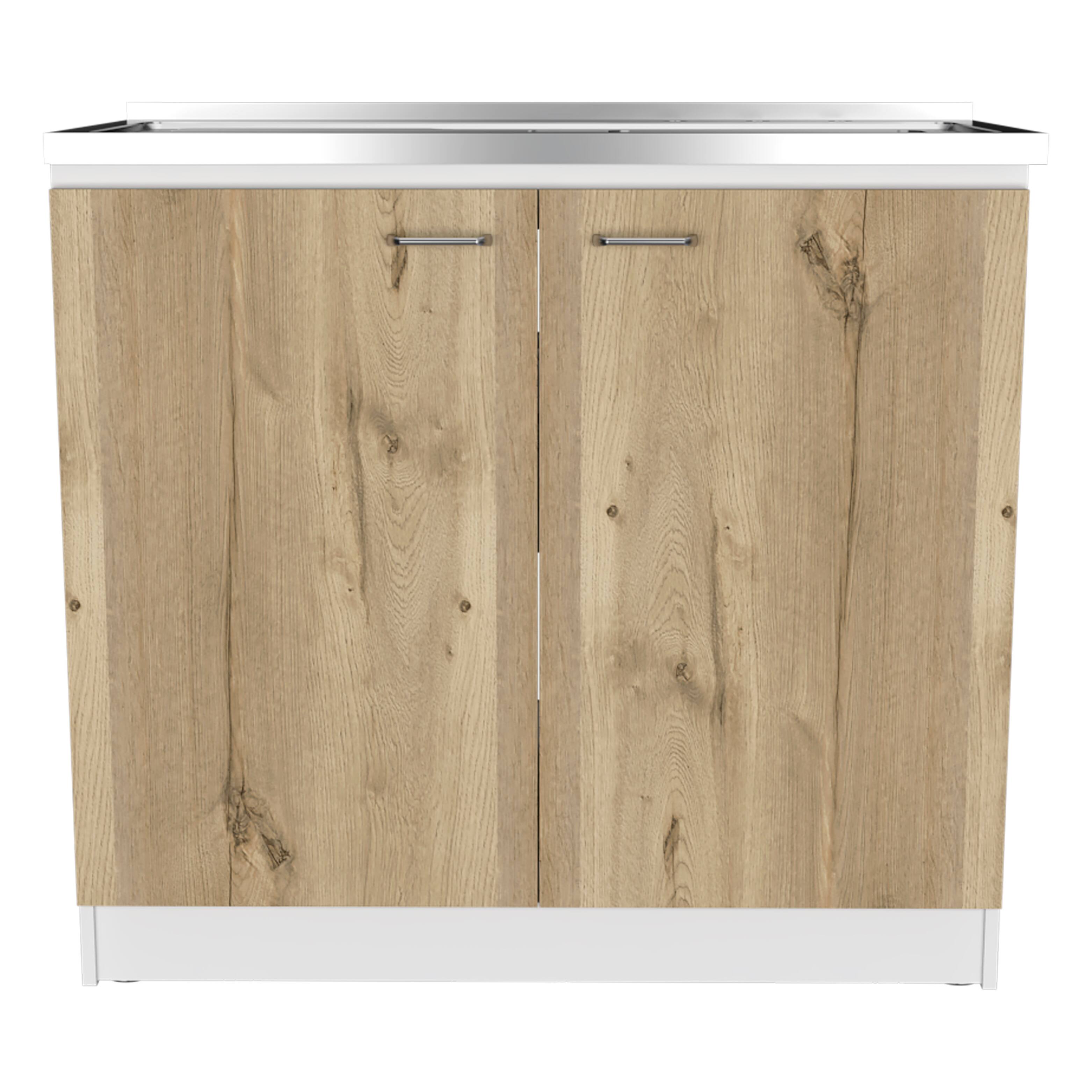 TuHome - Napoles Utility Sink With Cabinet, Double Door, One Shelf - White / Light Oak