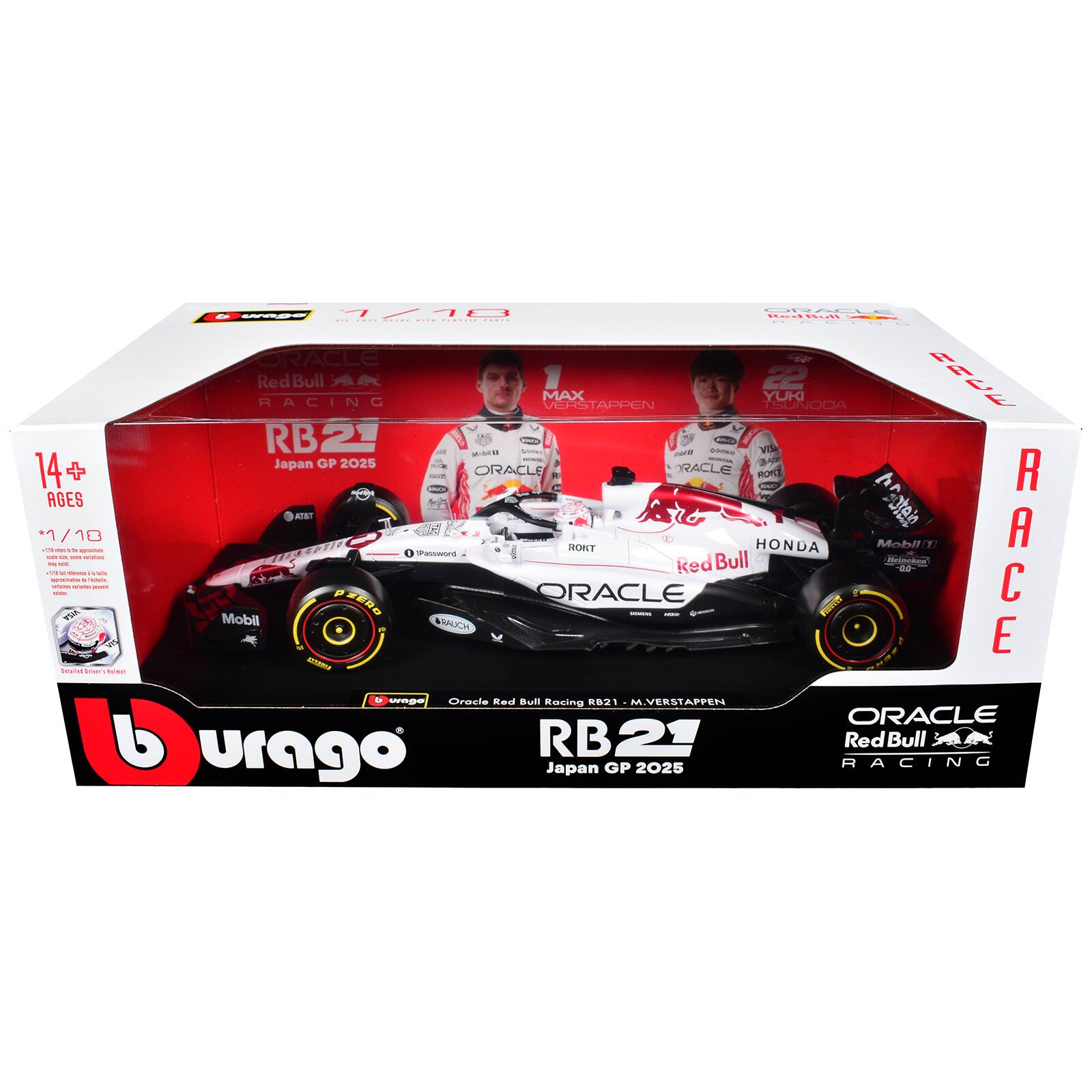 14+ AGES / 1/10  
Oracle Red Bull Racing RB21  
Japan GP 2025  
Max Verstappen  
Yuki Tsunoda  
Red Bull  
Honda  
Mobil 1  
Oracle  
Racing