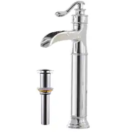 Waterfall Single Hole Single Handle Bathroom Vessel Sink Faucet With Pop-up Drain Assembly