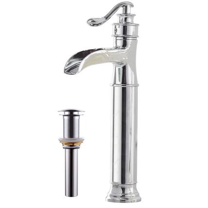 Front. Boyel Living - Waterfall Single Hole Single Handle Bathroom Vessel Sink Faucet With Pop-up Drain Assembly in Polished Chrome - Polished Chrome.