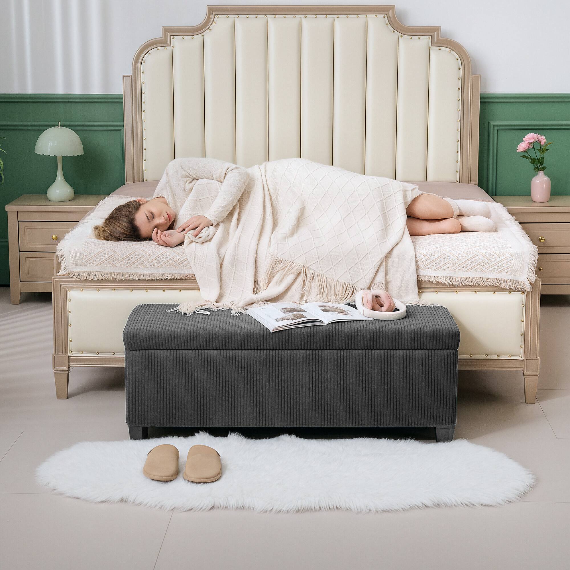 Alt View 8. Homcom - 44 Inches Storage Ottoman Bench, Foot Rest with Removable Lid, End of Bed Bench, Padded Seat, for Living Room, Bedroom - Grey.