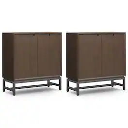Simpli Home - Banting Solid Wood 39 inch Storage Cabinet (Set of 2) - Walnut Brown
