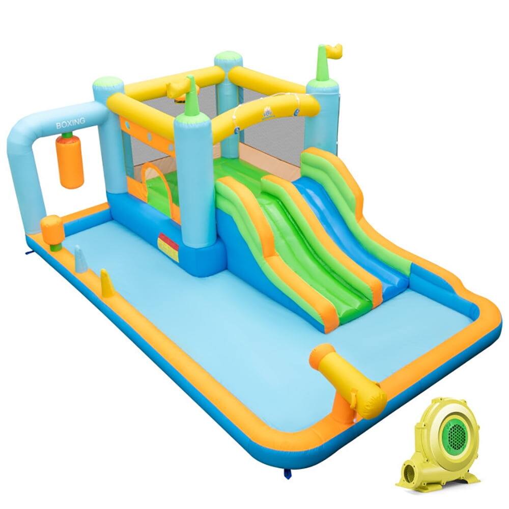 Left. Pefilos - Giant Inflatable Water Slide for Kids Aged 3-10 Years (with 735W Blower), Bounce House for Kids and Toddler, Inflatable - Blue.