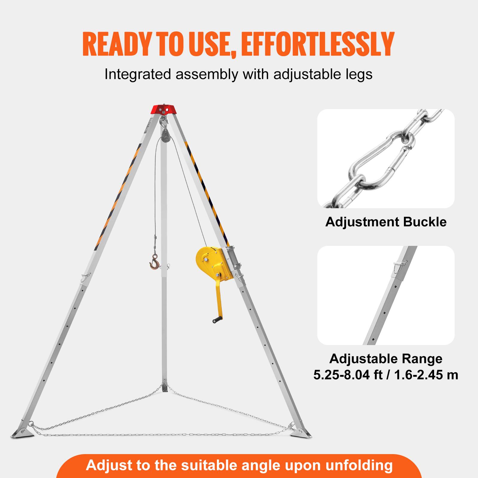 READY TO USE, EFFORTLESSLY  
Integrated assembly with adjustable legs  
Adjustment Buckle  
Adjustable Range 5.25-8.04 ft / 1.6-2.45 m  
Adjust to the suitable angle upon unfolding