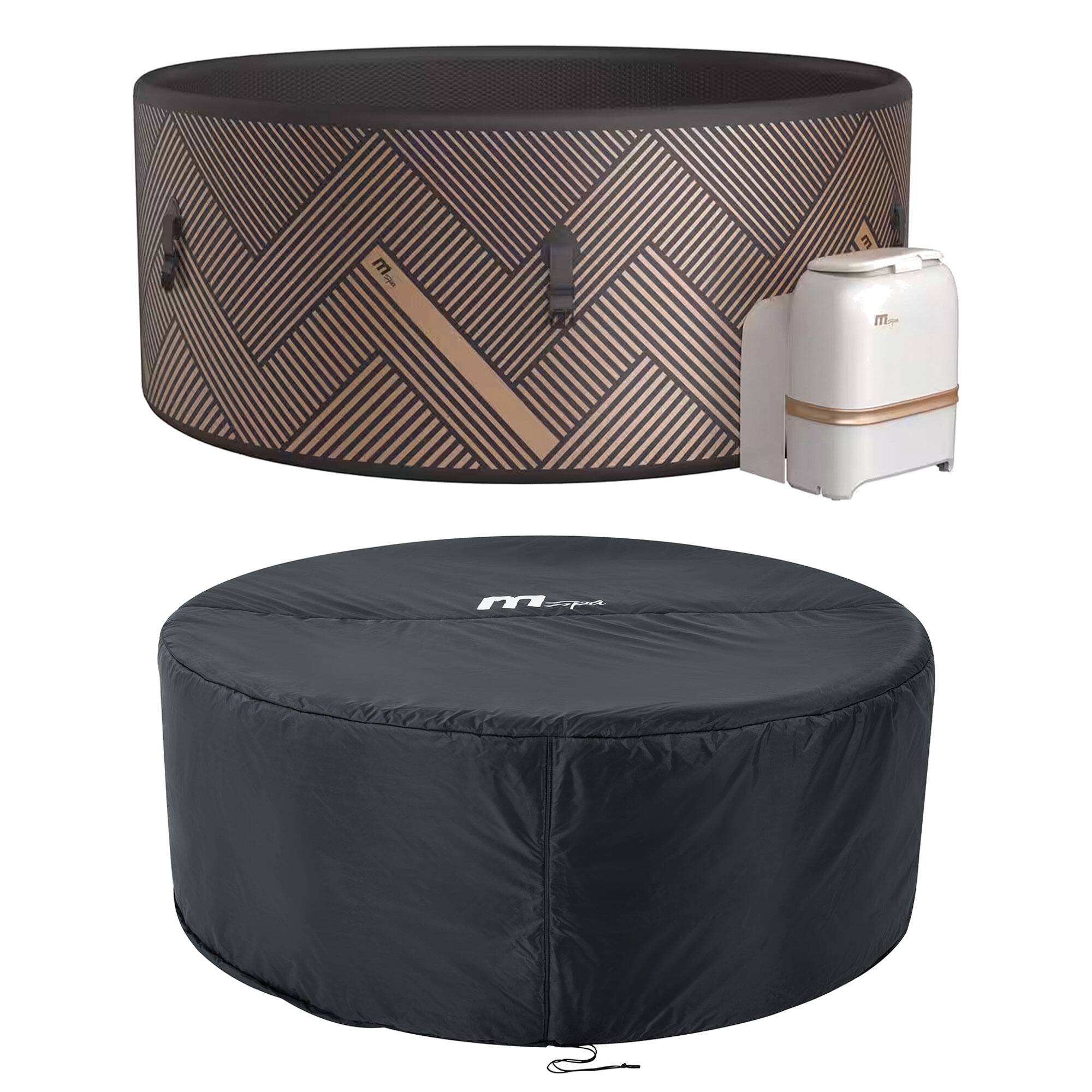 Front. MSpa - MSpa Round Inflatable 4 to 6 Person Bubble Spa w/ Energy Efficient Cover, Mono - Champaign Gold.