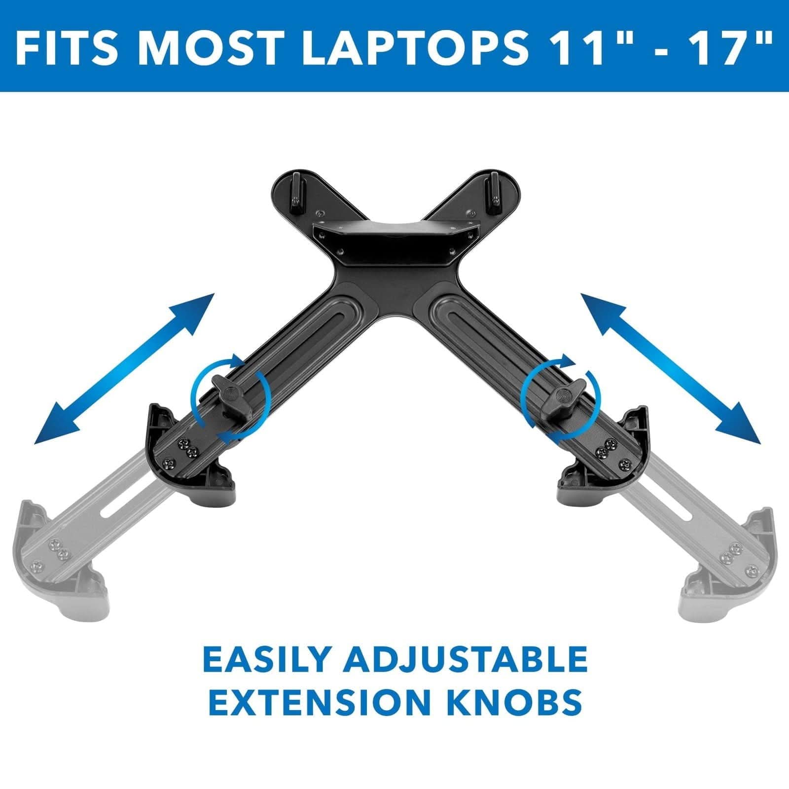 FITS MOST LAPTOPS 11" - 17"  
EASILY ADJUSTABLE EXTENSION KNOBS
