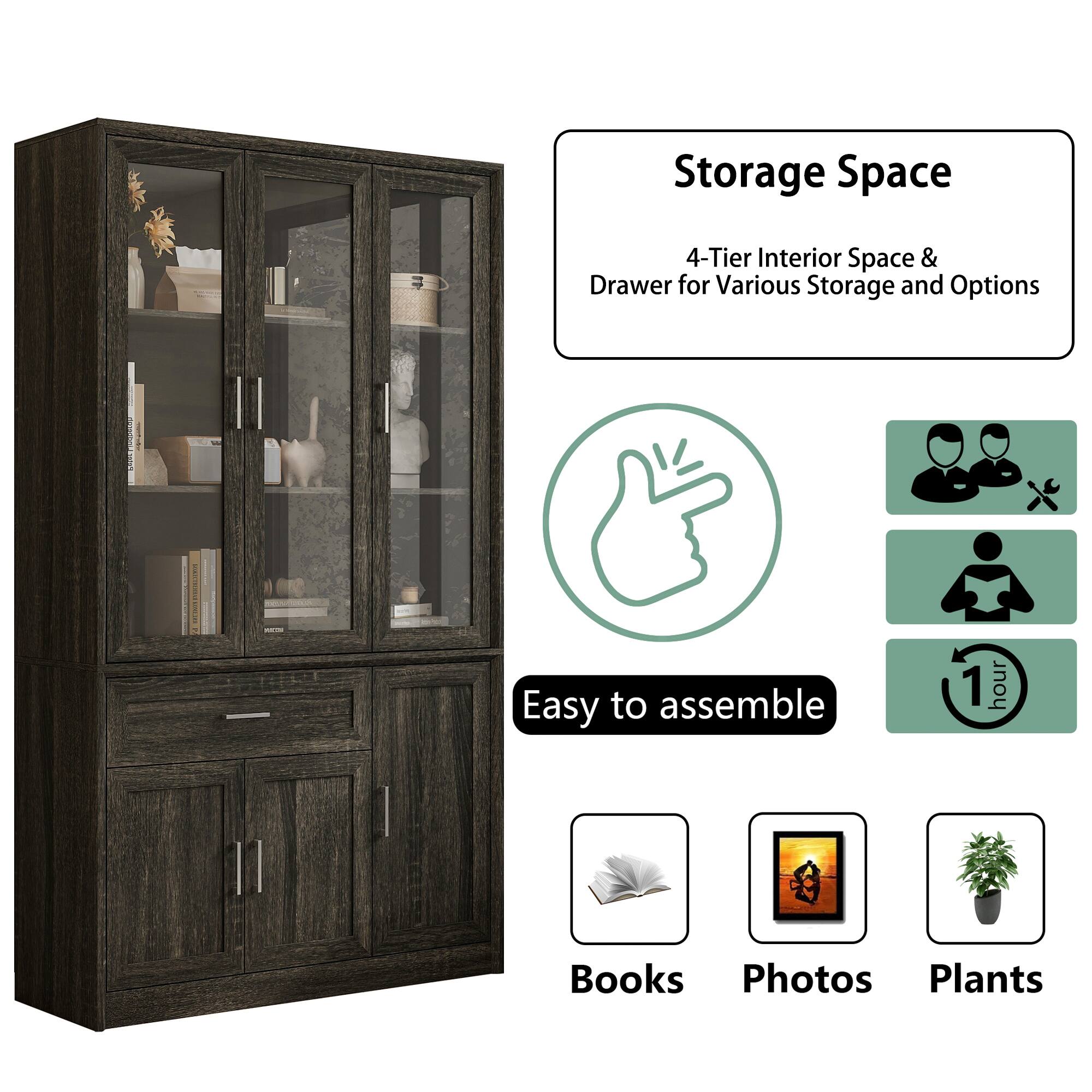 Storage Space: 4-Tier Interior Space & Drawer for Various Storage and Options

Easy to assemble: 1 hour

Books, Photos, Plants