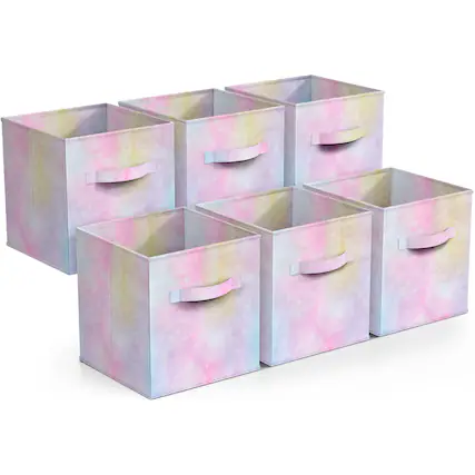 Front. Sorbus - Sorbus Foldable Storage Cubes - 6 Fabric Baskets for Organizing Pantry, Closet, Shelf, Nursery, Playroom, Toy Box, Cubby - Rainbow Sparkle Tie-Dye.