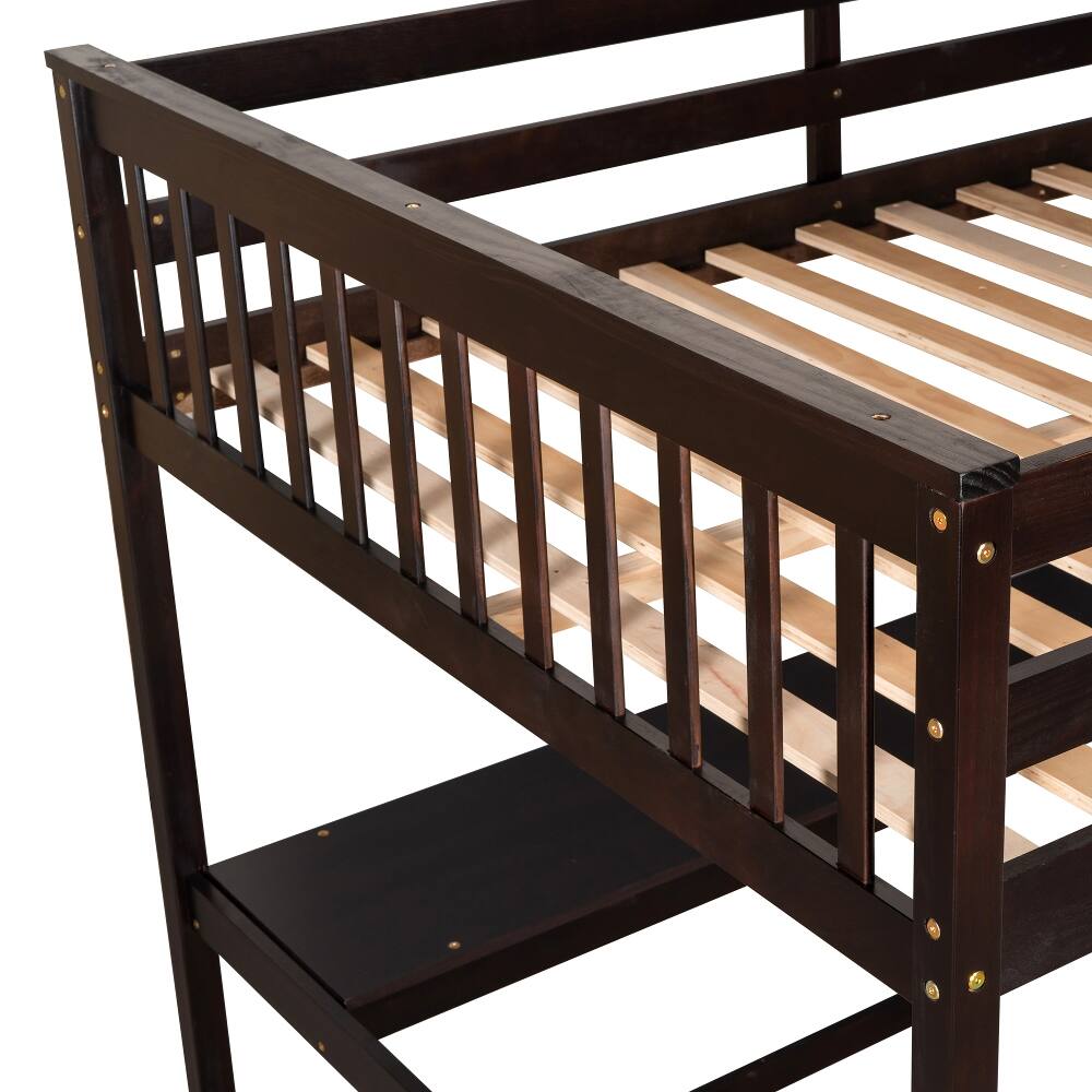 Alt View 8. Loheer - Loheer Full Size Loft Bed with Desk and Storage Shelves Espresso Solid Wood - Espresso.