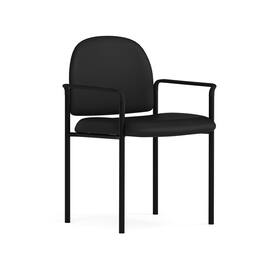 Emma + Oliver - Comfort Stackable Steel Side Reception Chair with Arms - Black Vinyl