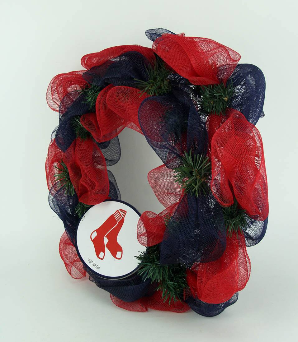 Alt View 1. The Memory Company - MLB Boston Red Sox Team Logo Mesh Front Door Wreath - Multicolored.