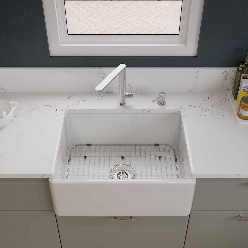 Alt View 1. Alfi - ALFI brand White 26 Contemporary Smooth Apron Fireclay Farmhouse Kitchen Sink - White.