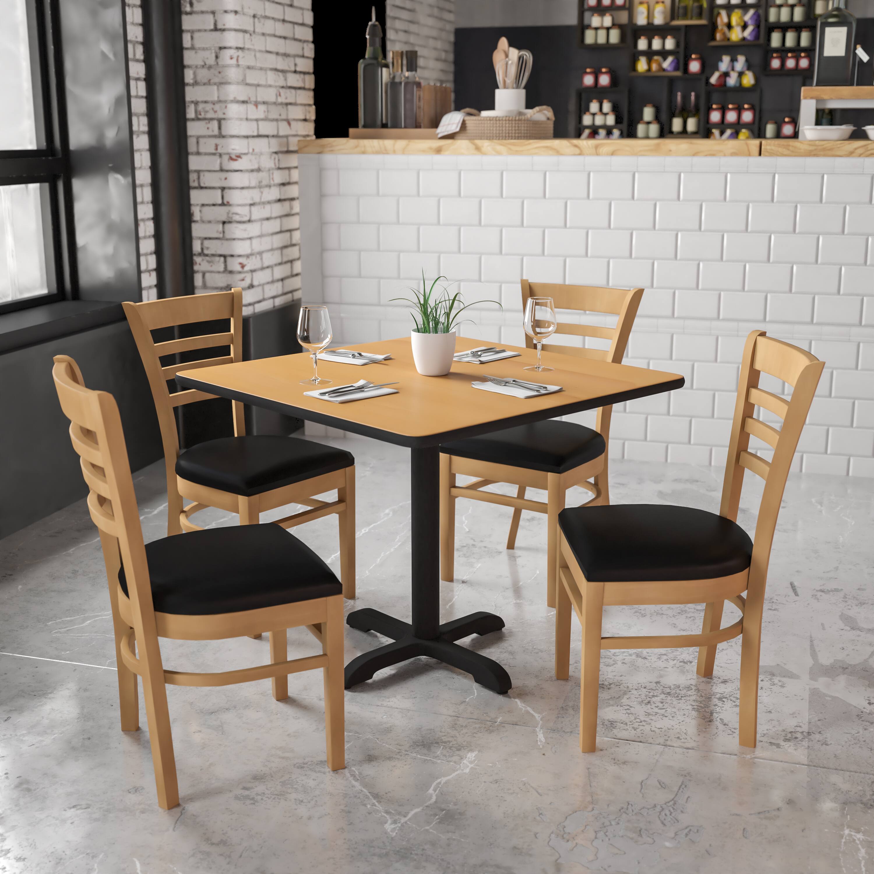Alt View 1. Emma + Oliver - Ladder Back Wooden Restaurant Dining Chair - Black Vinyl Seat/Natural Wood Frame.