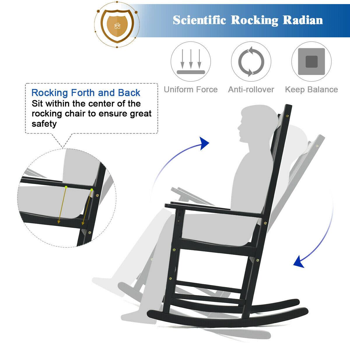 Scientific Rocking Radian, Forth and Back, Uniform Force, Anti-rollover, Keep Balance, Sit within the center of the rocking chair to ensure great safety.
