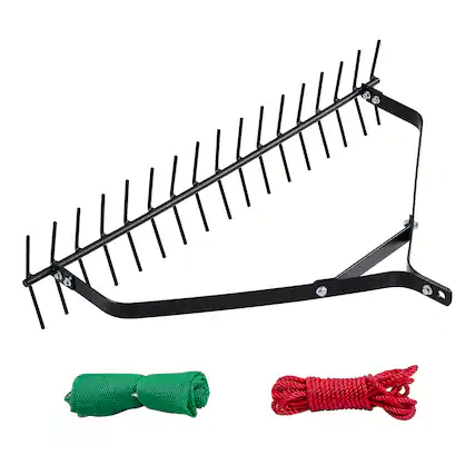 Front. VEVOR - 32 in Aquatic Weed Rake, 6.3 in Double Sided Lake Weed Rake, Lightweight Pond Weeds Cutter with 30ft Rope - Black rake head + red rope + green net.