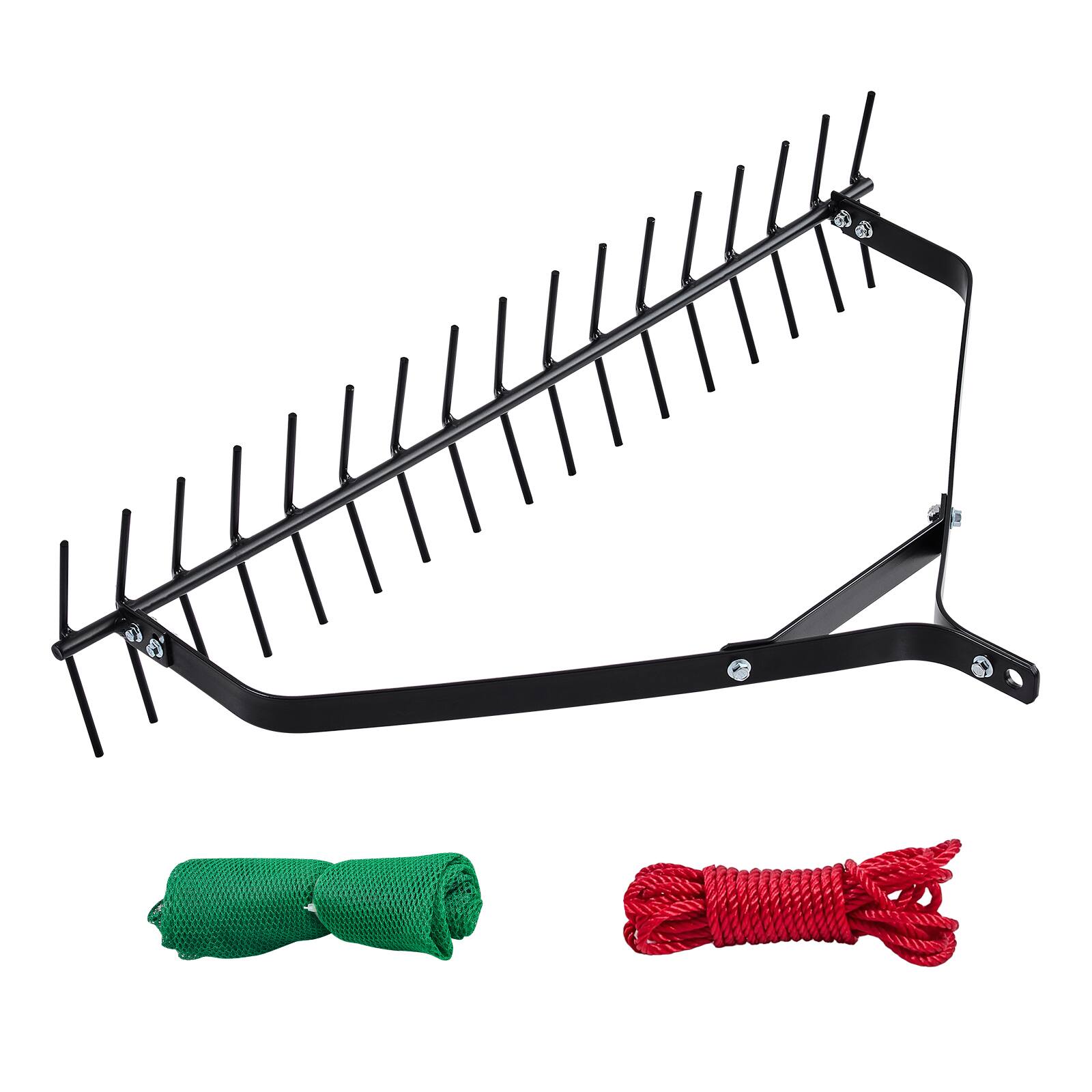 VEVOR - 32 in Aquatic Weed Rake, 6.3 in Double Sided Lake Weed Rake, Lightweight Pond Weeds Cutter with 30ft Rope - Black rake head + red rope + green net