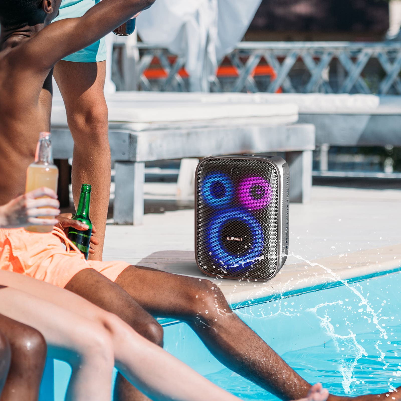 Alt View 13. Tronsmart - Halo 200 Portable Party Speaker, 3-Way 120W Sound, 108dB Loud, Dynamic Light Show, 18H Playtime, Splash Proof, Custom EQ - Black.
