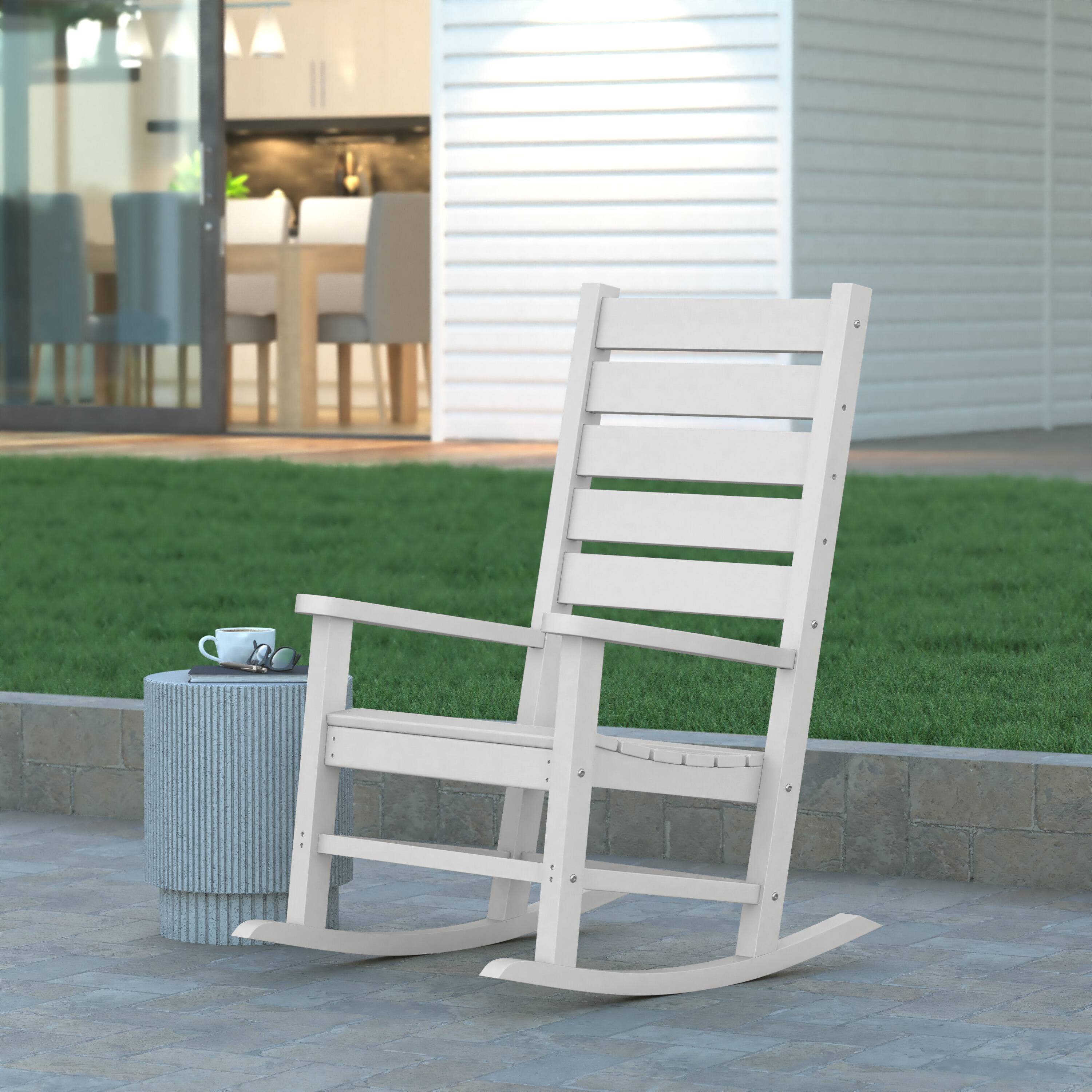Alt View 1. Emma + Oliver - Florian Contemporary Rocking Chair, All-Weather HDPE Indoor/Outdoor Rocker - White.