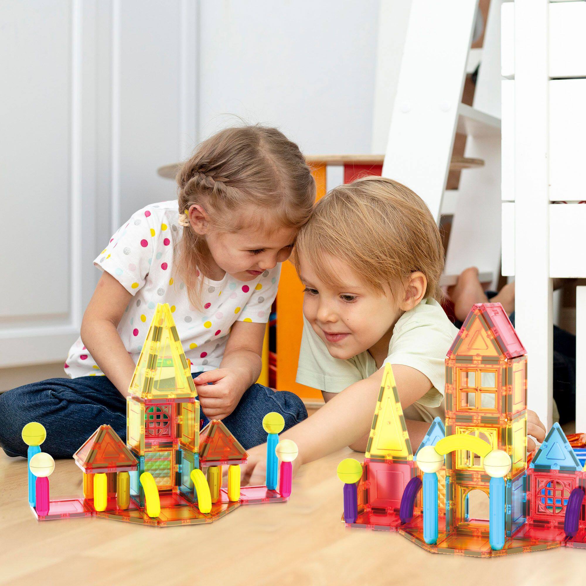 Alt View 1. PicassoTiles - PicassoTiles 82 PC Magnetic Tiles, Magnetic Building Blocks for Kids 3+ & Sticks Builders Set.