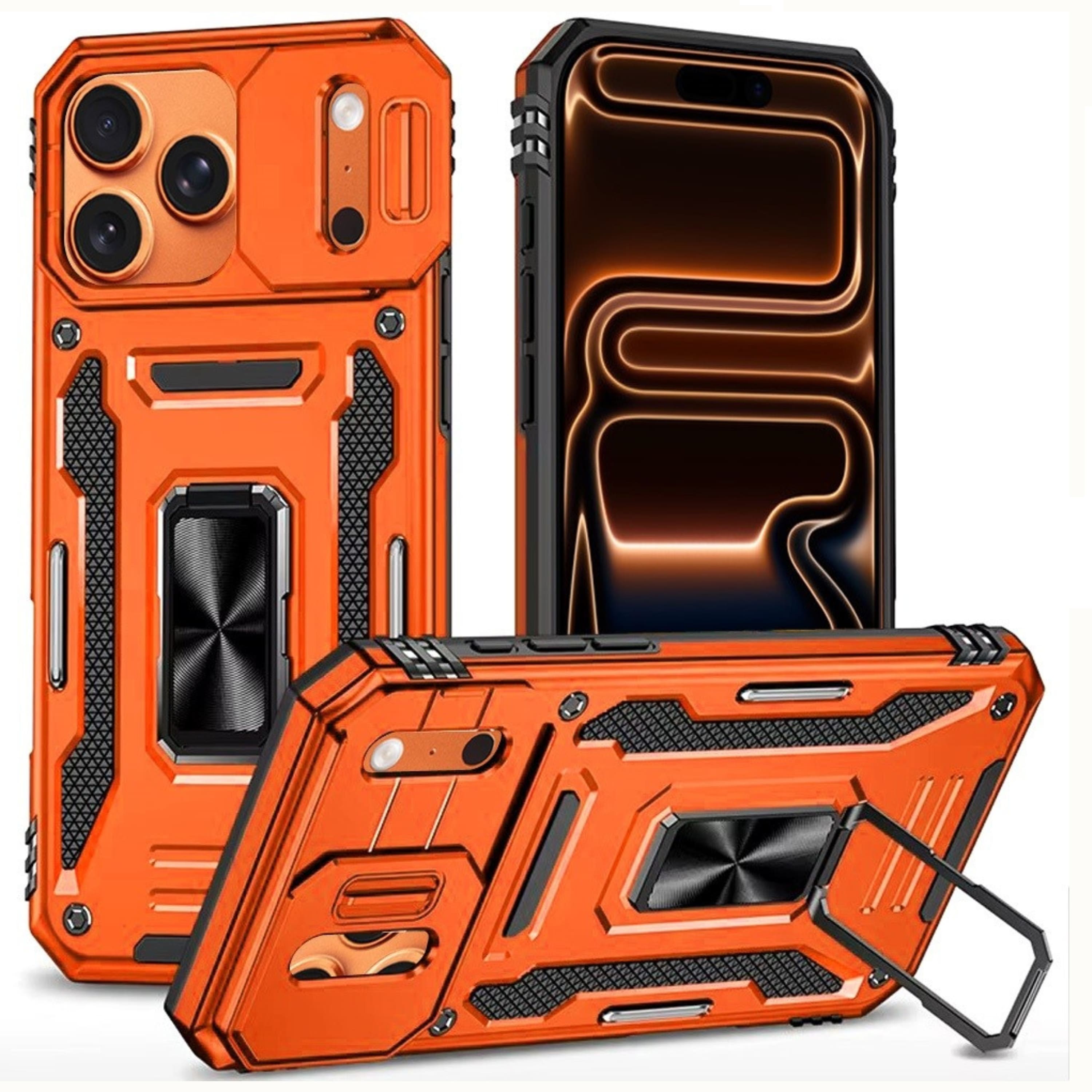 Kitcheniva - Sliding Camera Lens Cover Case With Metal Ring Stand And Tempered Glass For iPhone 17 Pro - Orange price history on PriceWatchPro