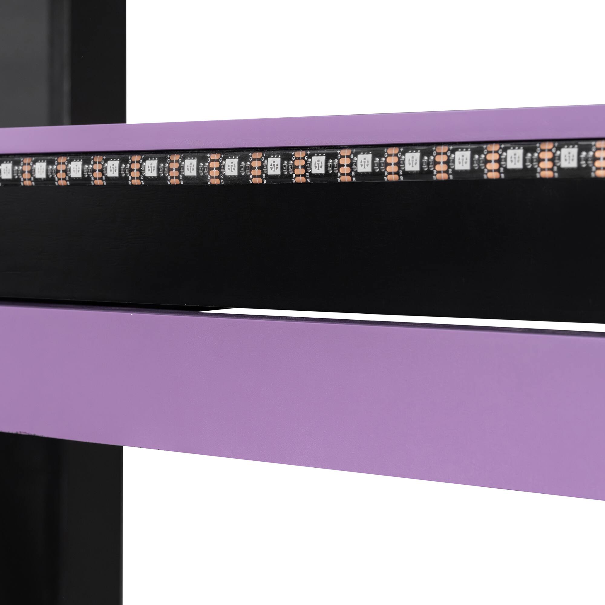 Alt View 5. Anysun - Full Size Wood Loft Bed with,Shelves,Blackout Curtains,and RGB Lights - Purple.