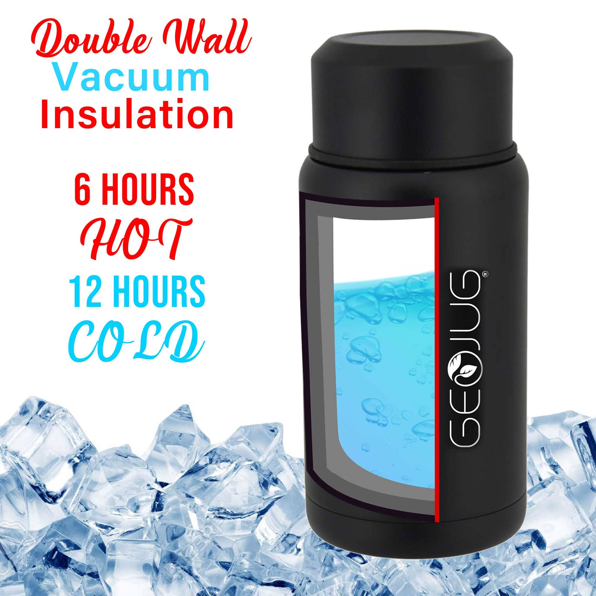 Double Wall Vacuum Insulation  
6 HOURS HOT  
12 HOURS COLD  
GEOJUG