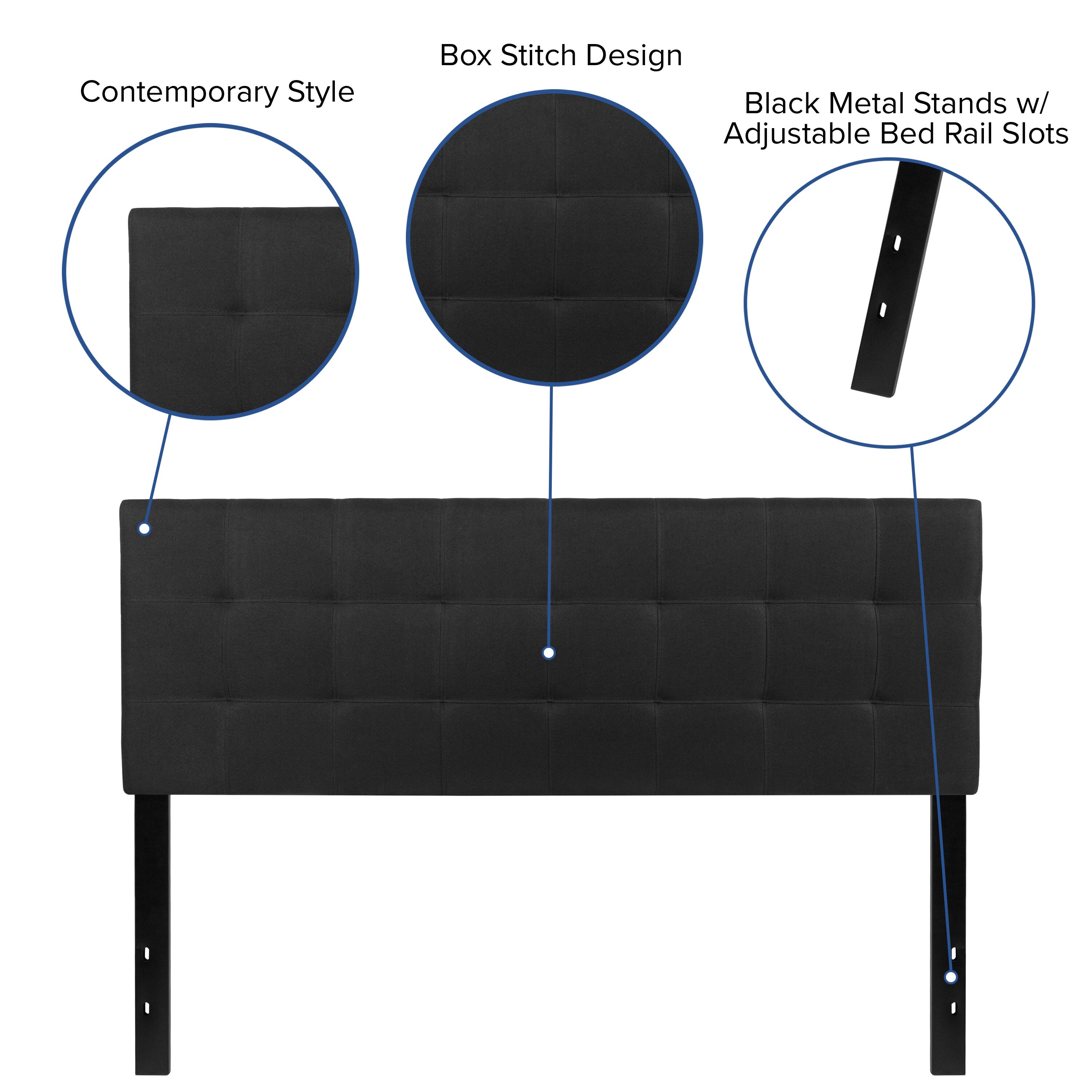 Contemporary Style Box Stitch Design Black Metal Stands w/ Adjustable Bed Rail Slots