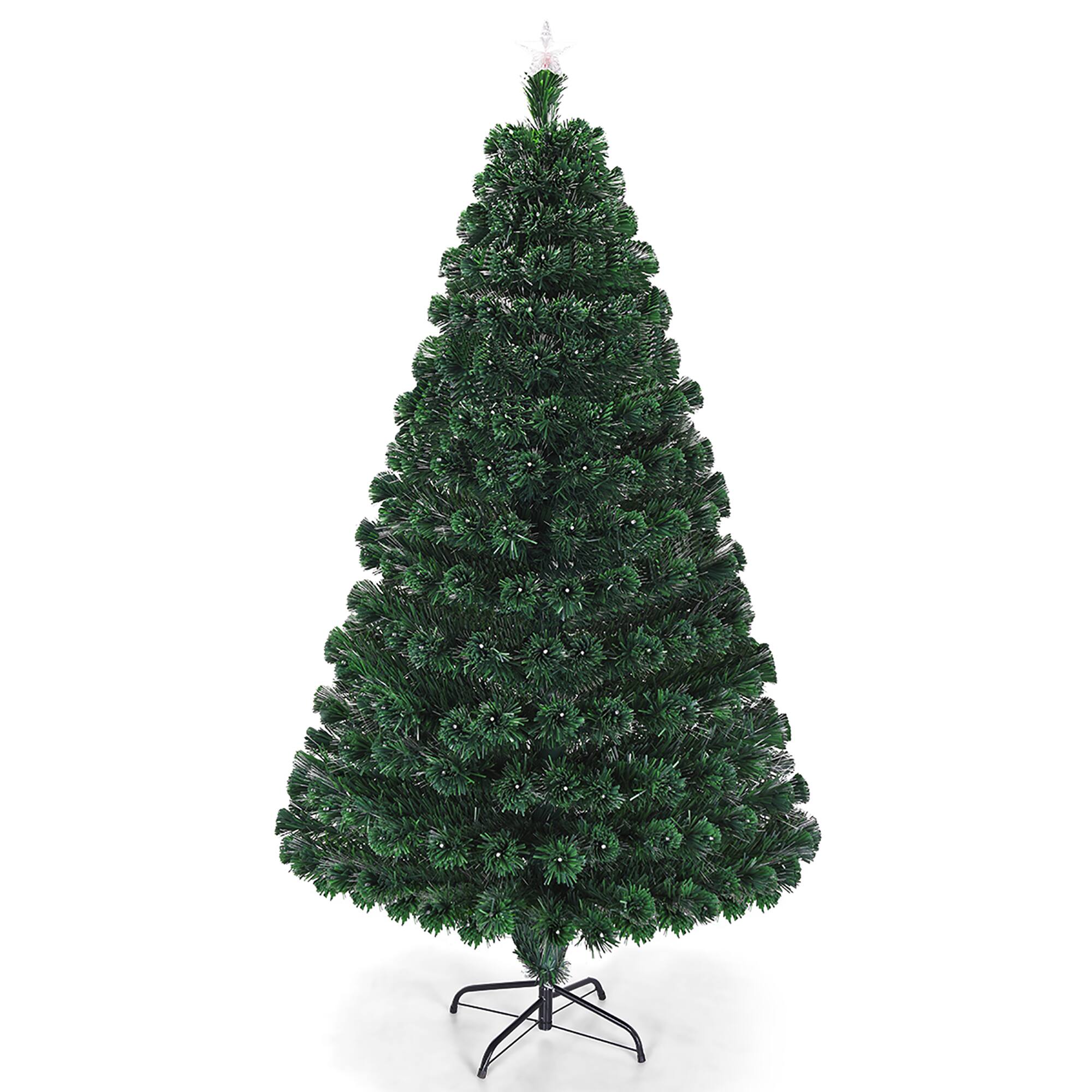 Alt View 18. Costway - 7'Pre-Lit Christmas Tree Fiber Optic Multicolor LED Lights - Green.