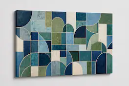 FC Design - Large Canvas 24x36" Mosaic Abstract Blue Green Geometric Art Painting Home Wall Décor - MultiColor