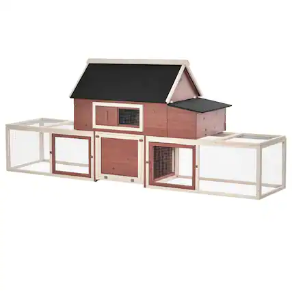 Front. Pawhut - Chicken Coop, Outdoor Chicken Cage Poultry Hen House with Nesting Box, Double Runs.