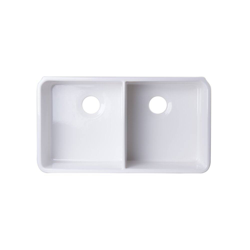Alt View 3. Alfi - ALFI brand 32 inch White Double Bowl Fireclay Undermount Kitchen Sink - White.