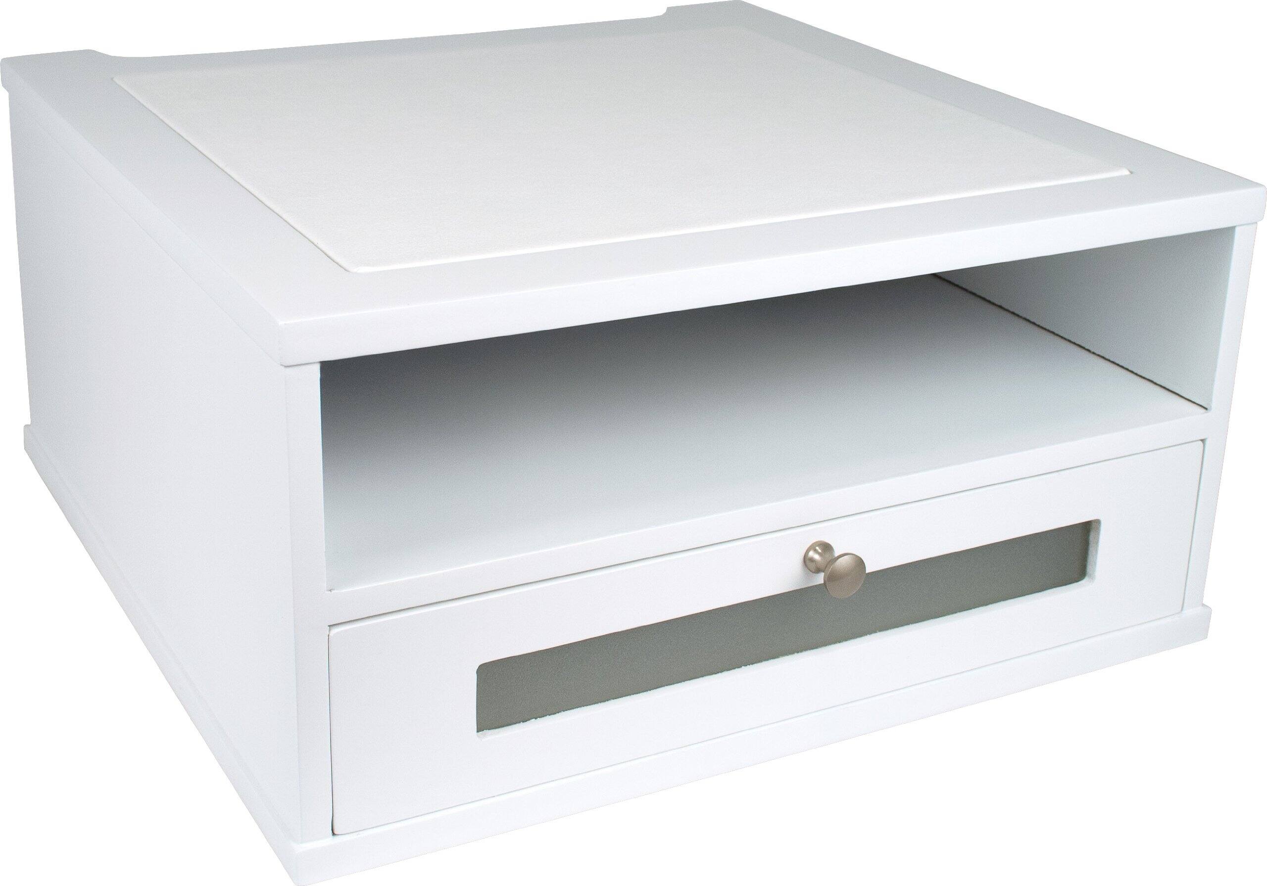 Alt View 5. Victor - Wood Monitor Riser W1175, Drawer, Open Shelf, Cable Management, Faux Leather Top, 13 x 13 x 6.5 in - Pure White.