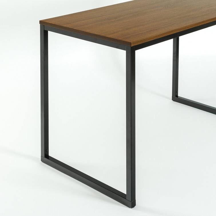 Back. Hivvago - Modern Home Office Desk with Black Metal Frame and Brown Wood Top - Brown.