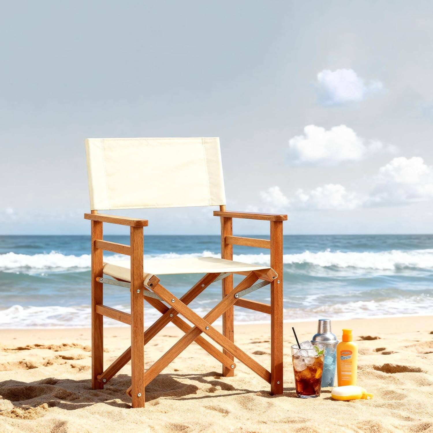 Alt View 4. Winado - 2 PCS Widen Folding Director Chair with Sturdy Wooden Frame & Beige Canvas, Portable, Durable for Outdoor Patio Camping - Off-white.