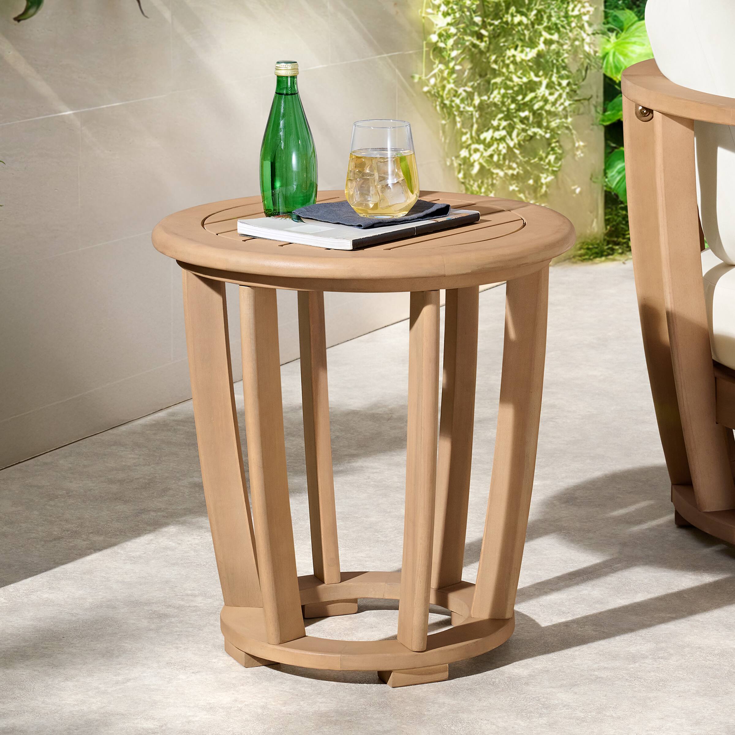 Alt View 3. Alaterre Furniture - Orris Outdoor Side Table - 19.7” Weather-Resistant Eucalyptus Wood Round Outdoor Table with Slatted Tabletop - Brown.