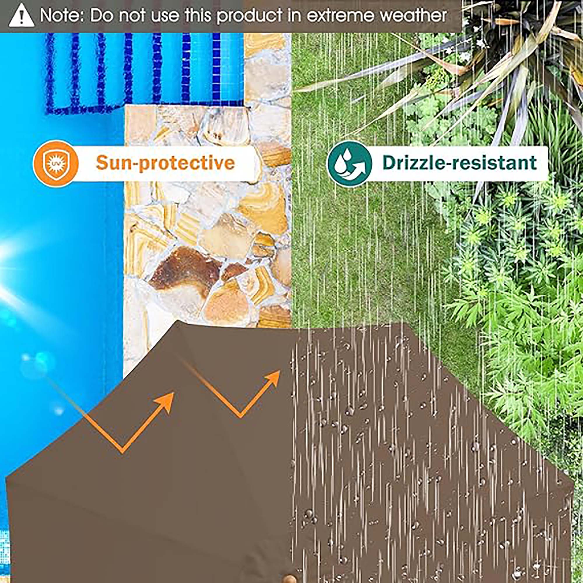 Note: Do not use this product in extreme weather

Sun-protective
Drizzle-resistant