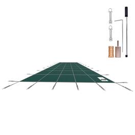 VEVOR - Inground Pool Safety Cover, 14 ft x 26 ft Rectangular Winter Pool Cover, Triple Stitched, High Strength Mesh PP Material - Green
