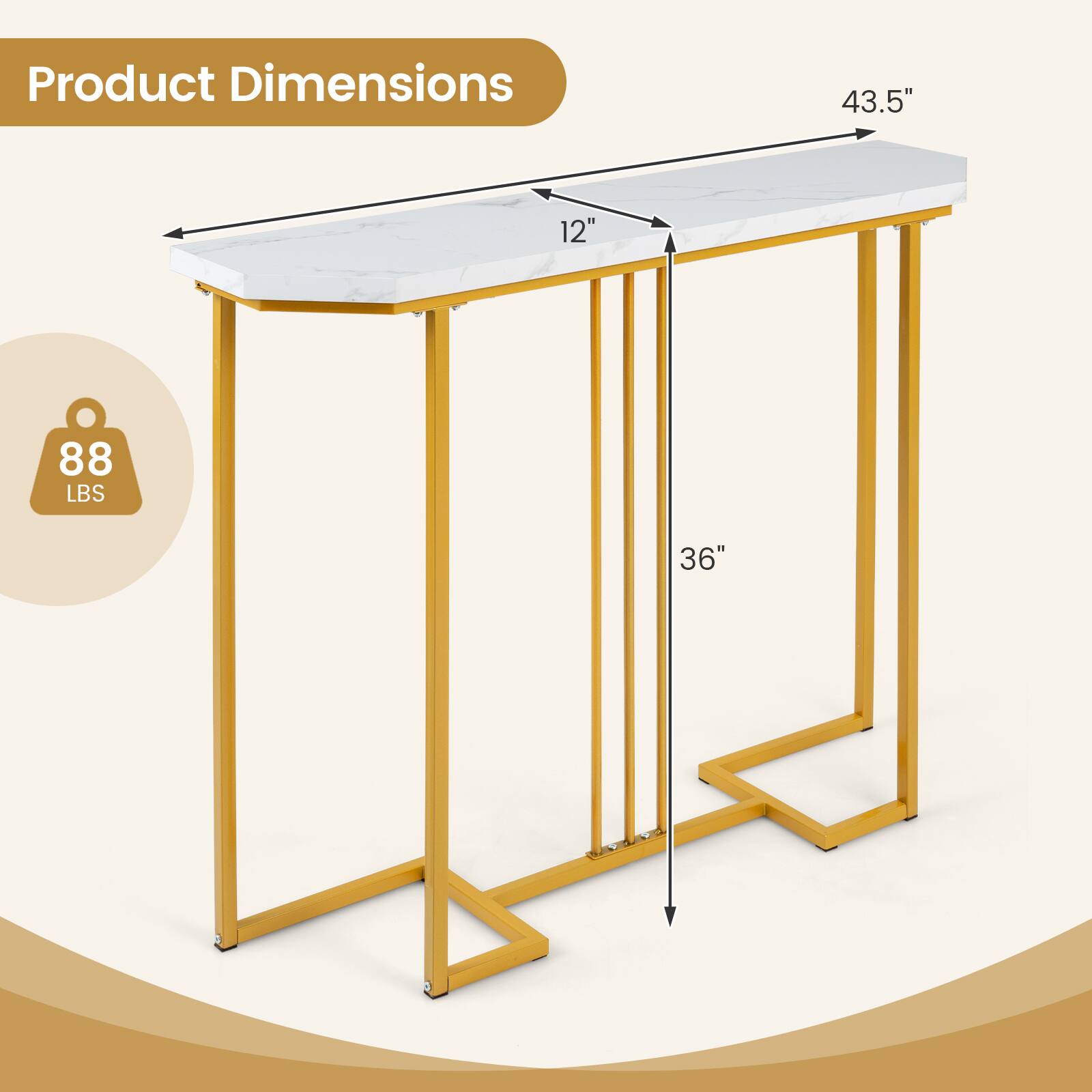 Product Dimensions
43.5" x 12" x 36"
88 LBS
