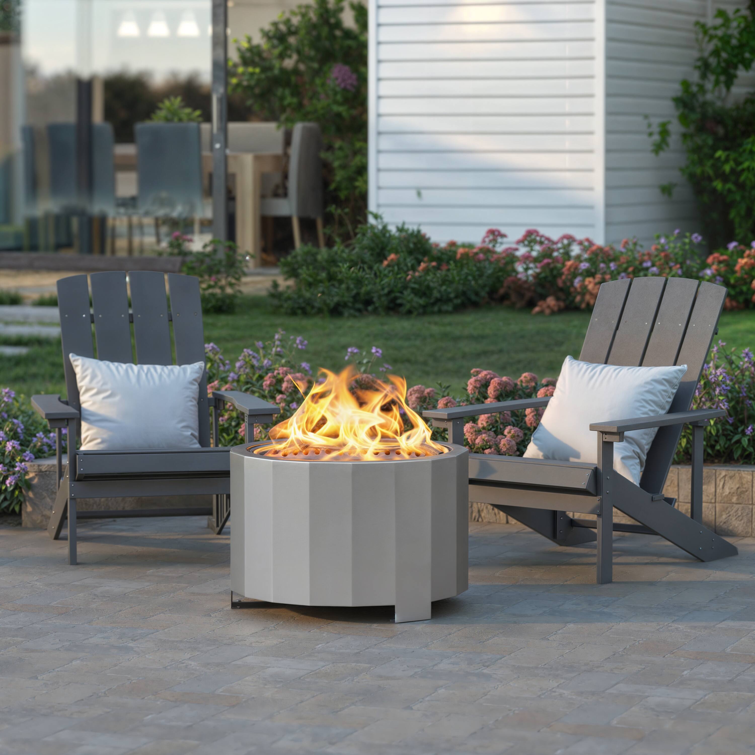 Alt View 1. Emma + Oliver - Hestia Steel Portable Smokeless Wood Burning Firepit with Waterproof Cover for Outdoor Use - Stainless Steel.