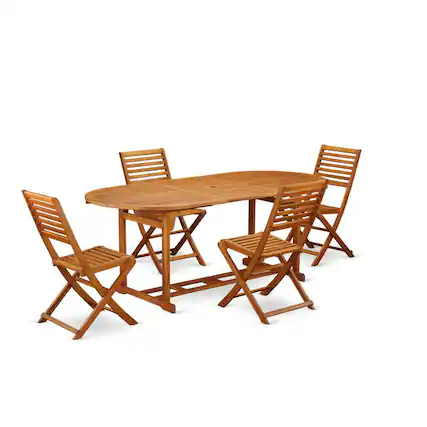 Front. East West Furniture - Wooden Patio Set Natural Oil - Brown.